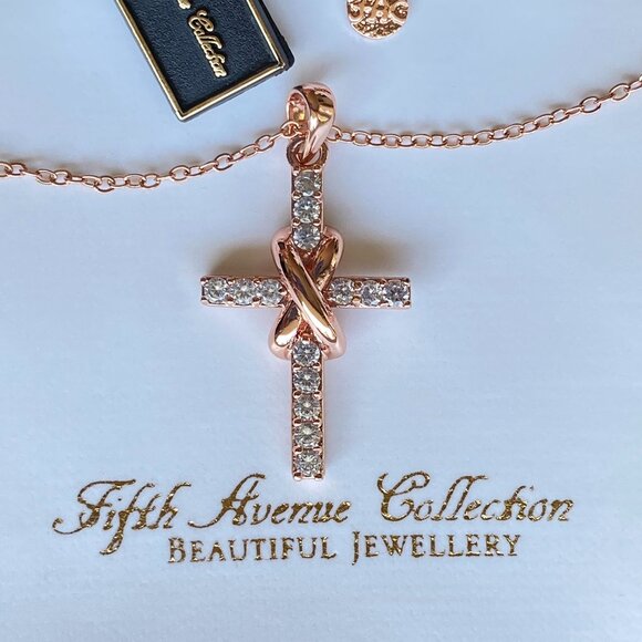 FAC Infinity Knot Cross Necklace Rose Gold Plated - Picture 1 of 6